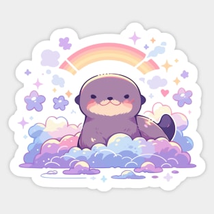 Cute Kawaii Rainbow Baby Sea Otter Pup Sticker